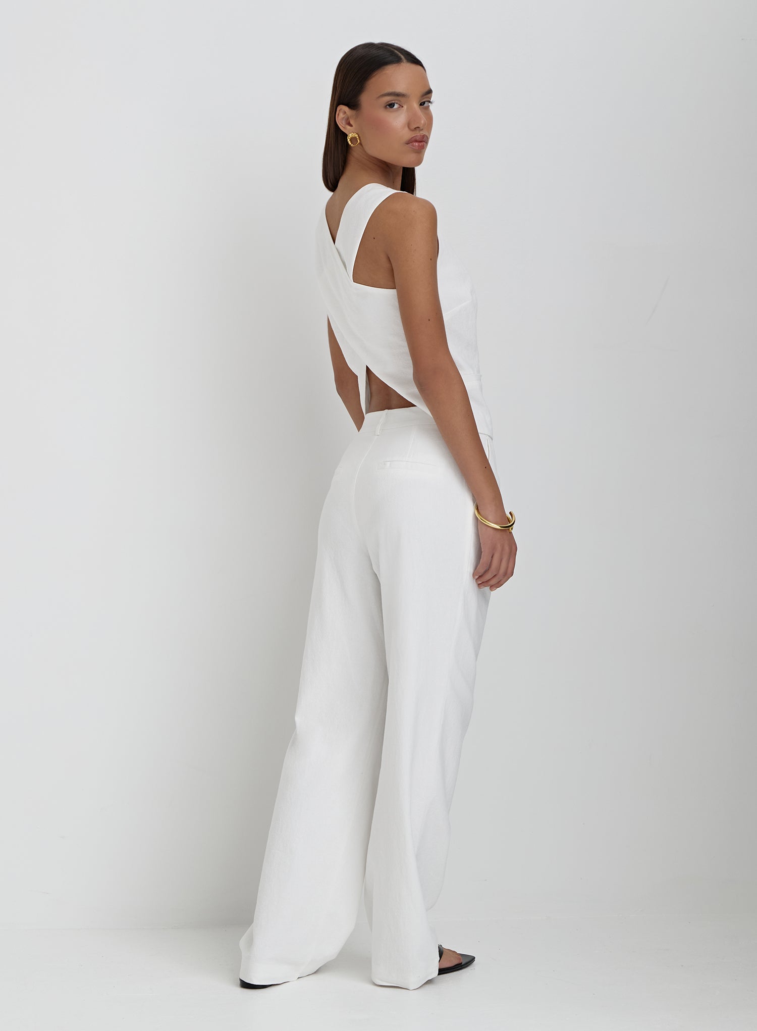 White Linen Tailored Trousers